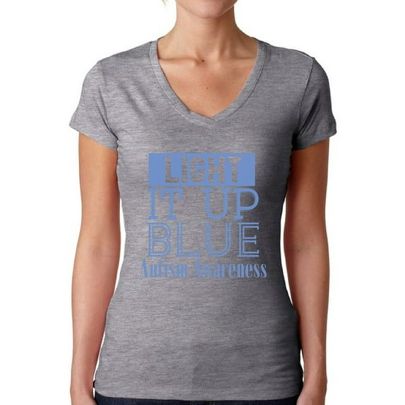Awkward Styles Women's Light It Up Blue Support V-neck T-shirt for Autism Awareness