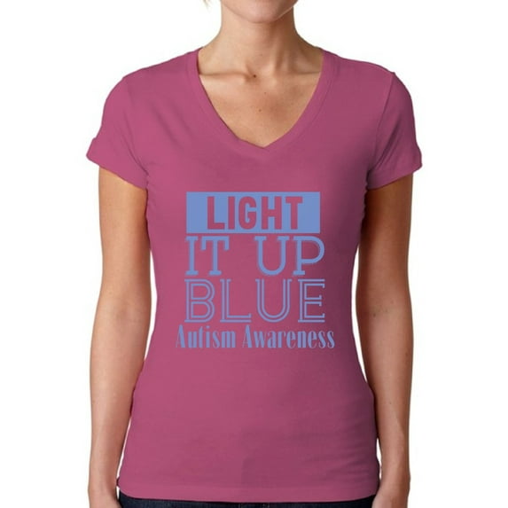 Awkward Styles Women's Light It Up Blue Support V-neck T-shirt for Autism Awareness