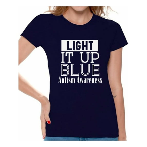 Awkward Styles Women's Light It Up Blue for Autism Awareness Shine A Light White Graphic T-shirt Tops