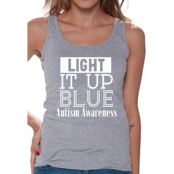 Awkward Styles Women's Light It Up Blue for Autism Awareness Shine A Light White Graphic Tank Tops