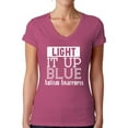 thumbnail image 1 of Awkward Styles Women's Light It Up Blue for Autism Awareness Shine A Light White V-neck T-shirt, 1 of 4