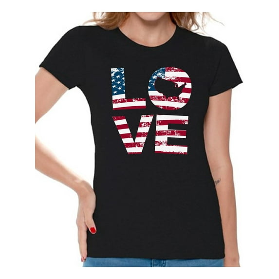 Awkward Styles Women's Love American Flag Graphic T-shirt Tops USA Flag Stars and Stripes Patriotic Gift