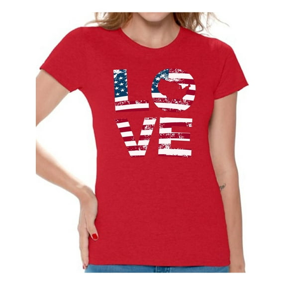 Awkward Styles Women's Love American Flag Graphic T-shirt Tops USA Flag Stars and Stripes Patriotic Gift
