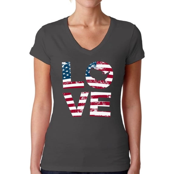 Awkward Styles Women's Love American Flag V-neck T-shirt USA Flag Stars and Stripes Patriotic Gift