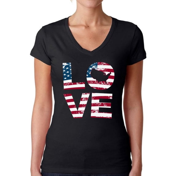 Awkward Styles Women's Love American Flag V-neck T-shirt USA Flag Stars and Stripes Patriotic Gift