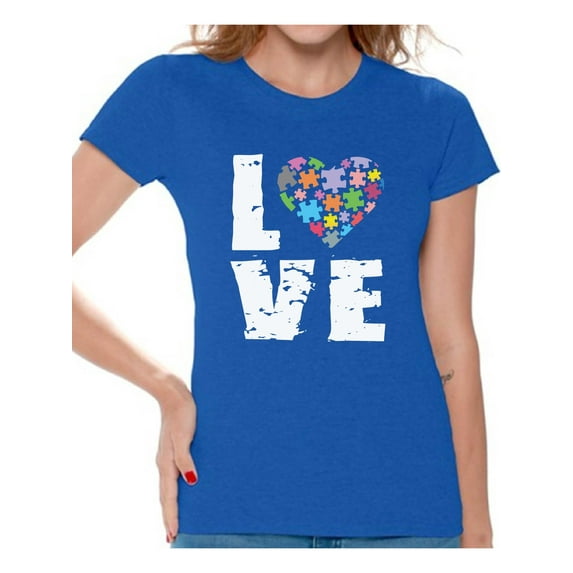 Awkward Styles Women's Love Puzzles Autism Awareness Graphic T-shirt Tops Autistic Support