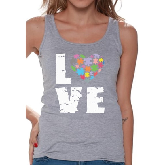 Awkward Styles Women's Love Puzzles Autism Awareness Graphic Tank Tops Autistic Support