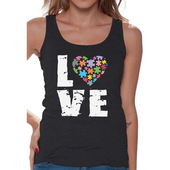 Awkward Styles Women's Love Puzzles Autism Awareness Graphic Tank Tops Autistic Support