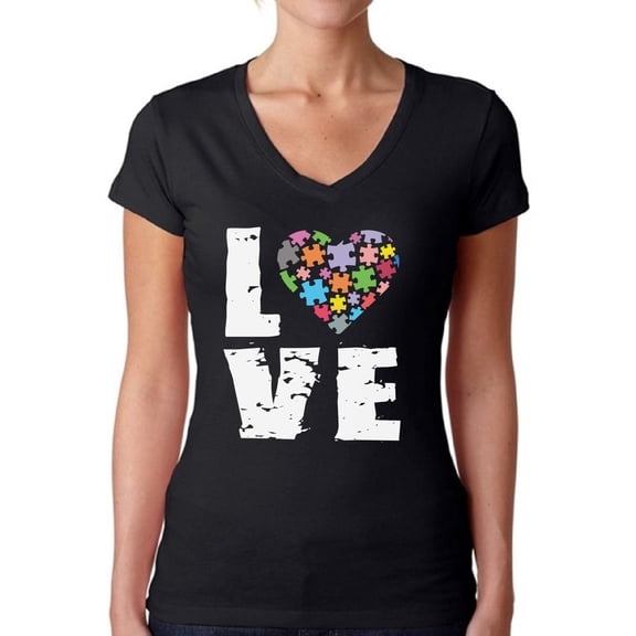 Awkward Styles Women's Love Puzzles Autism Awareness V-neck T-shirt Autistic Support