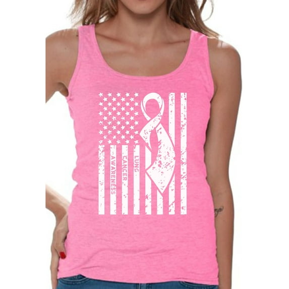 Awkward Styles Women's Lung Cancer Awareness Graphic Tank Tops White Ribbon