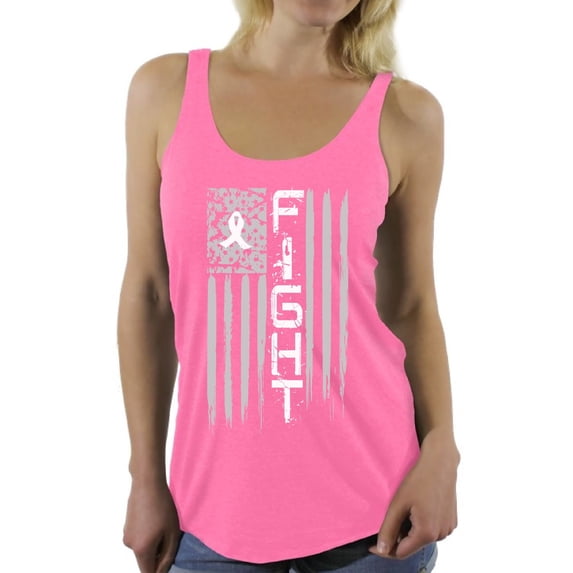 Awkward Styles Women's Lung Cancer Distressed American Flag Graphic Racerback Tank Tops Fight White Ribbon