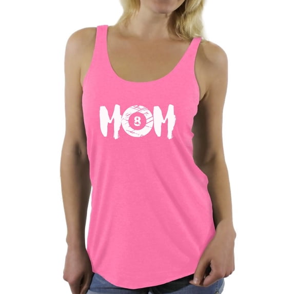 Awkward Styles Women's M-O-M Billards Mothering Graphic Racerback Tank Tops White Billard Ball Sport Mom Gift