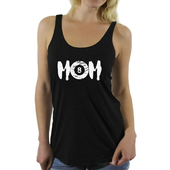 Awkward Styles Women's M-O-M Billards Mothering Graphic Racerback Tank Tops White Billard Ball Sport Mom Gift