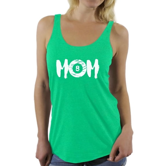 Awkward Styles Women's M-O-M Billards Mothering Graphic Racerback Tank Tops White Billard Ball Sport Mom Gift