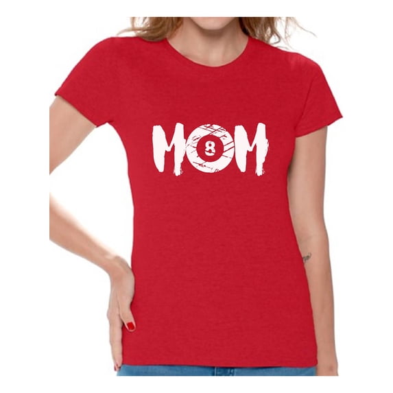Awkward Styles Women's M-O-M Billards Mothering Graphic T-shirt Tops White Billard Ball Sport Mom Gift