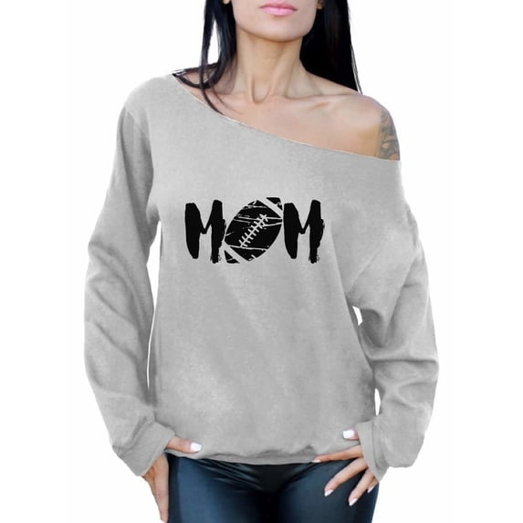 Awkward Styles Women's M-O-M Football Mom Graphic Off Shoulder Tops Oversized Sweatshirt Black Sports Mother's Day Gift