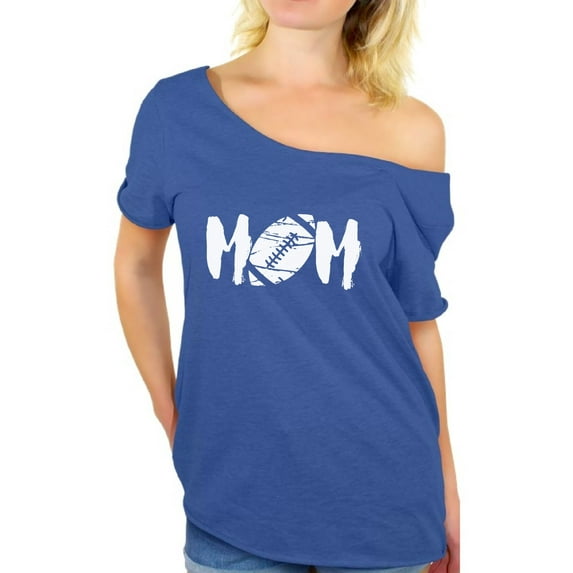 Awkward Styles Women's M-O-M Football Mom Graphic Off Shoulder Tops T-shirt White Mother's Day Gift Sports Mom
