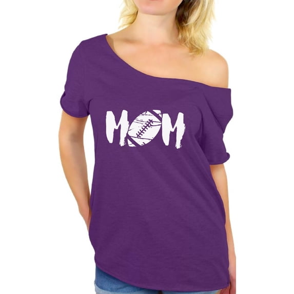 Awkward Styles Women's M-O-M Football Mom Graphic Off Shoulder Tops T-shirt White Mother's Day Gift Sports Mom