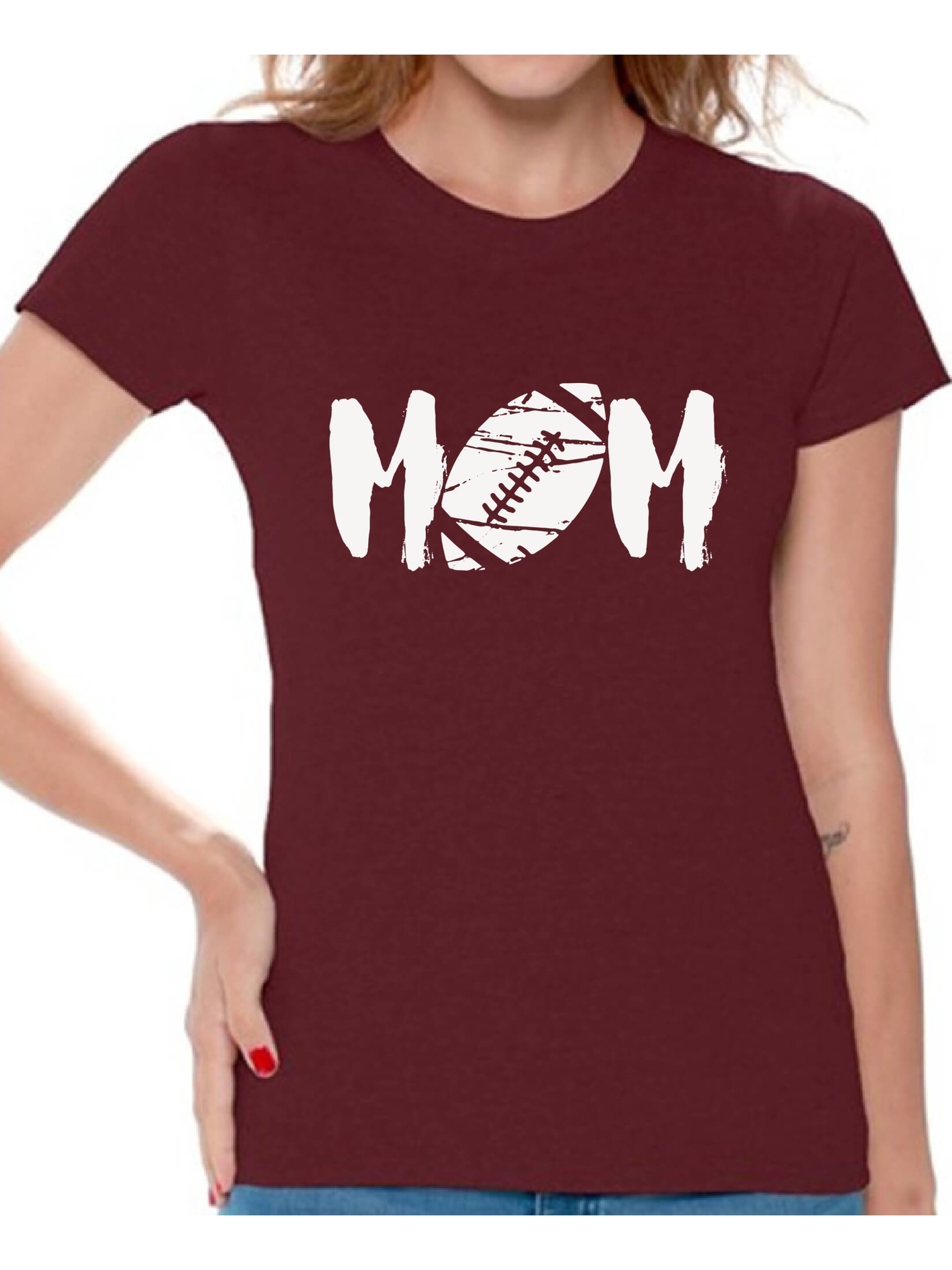 Awkward Styles Women's M-O-M Football Mom Graphic T-shirt Tops White Mother's Day Gift Sports Mom - image 1 of 4