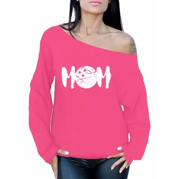 Awkward Styles Women's MOM Bowling Mothering Graphic Off Shoulder Tops Oversized Sweatshirt White Gift Idea for Sport Moms