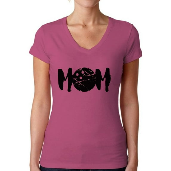 Awkward Styles Women's MOM Bowling Sport Mom V-neck T-shirt Black Mother's Day Gift