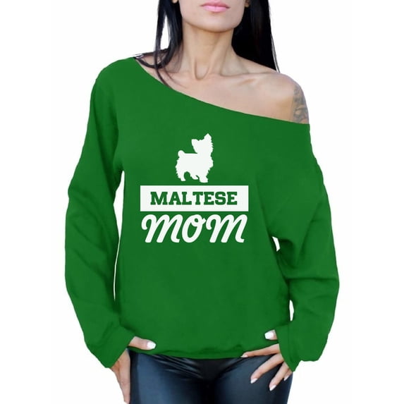Awkward Styles Women's Maltese Dog Mom Graphic Off Shoulder Tops Oversized Sweatshirt Pet Lover Gift