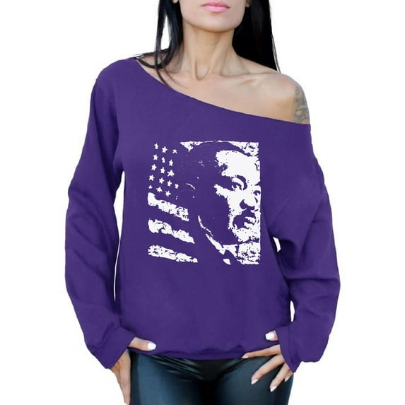 Awkward Styles Women's Martin Luther King Graphic Off Shoulder Tops Oversized Sweatshirt USA Flag Off The Shoulder Sweatshirt