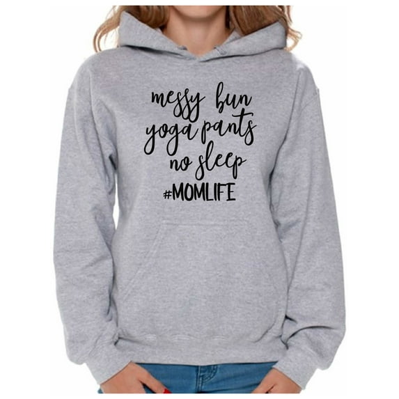 Awkward Styles Women's Messy Bun Yoga Pants No Sleep It's a Momlife Graphic Hoodie Tops Black