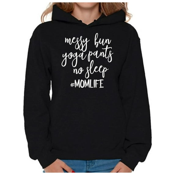 Awkward Styles Women's Messy Bun Yoga Pants No Sleep Momlife Hashtag Graphic Hoodie Tops White