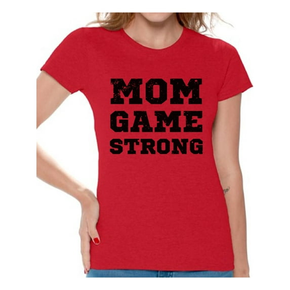 Awkward Styles Women's Mom Game Strong Mom's Graphic T-shirt Tops Black Cosmic