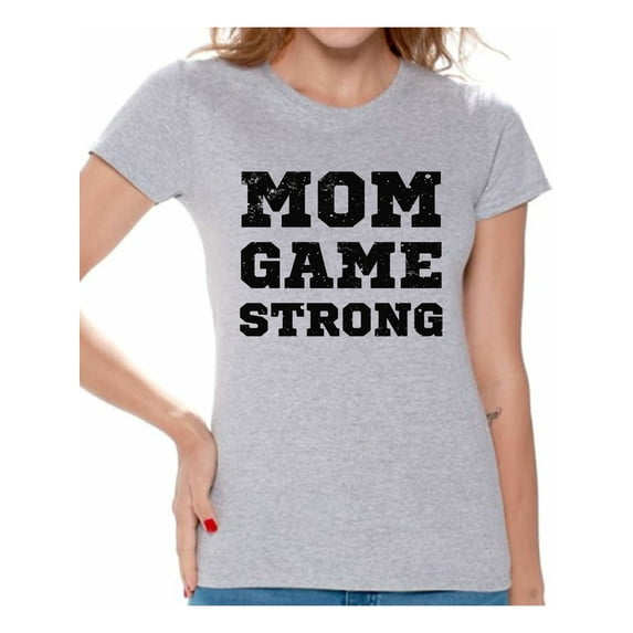 Awkward Styles Women's Mom Game Strong Mom's Graphic T-shirt Tops Black Cosmic