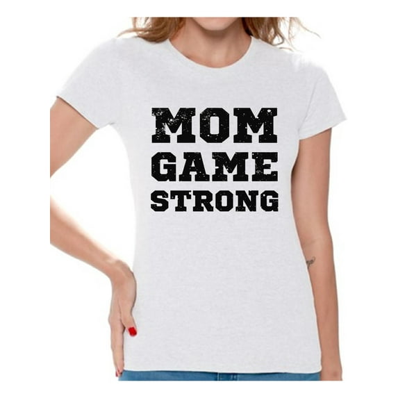 Awkward Styles Women's Mom Game Strong Mom's Graphic T-shirt Tops Black Cosmic
