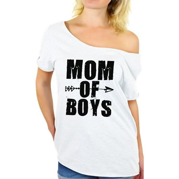 Awkward Styles Women's Mom of Boys Motherhood Mother's Day Graphic Off Shoulder Tops T-shirt Black Arrow