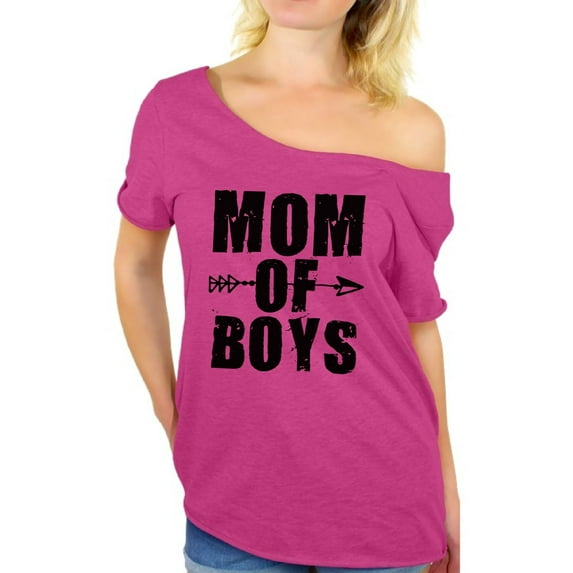 Awkward Styles Women's Mom of Boys Motherhood Mother's Day Graphic Off Shoulder Tops T-shirt Black Arrow