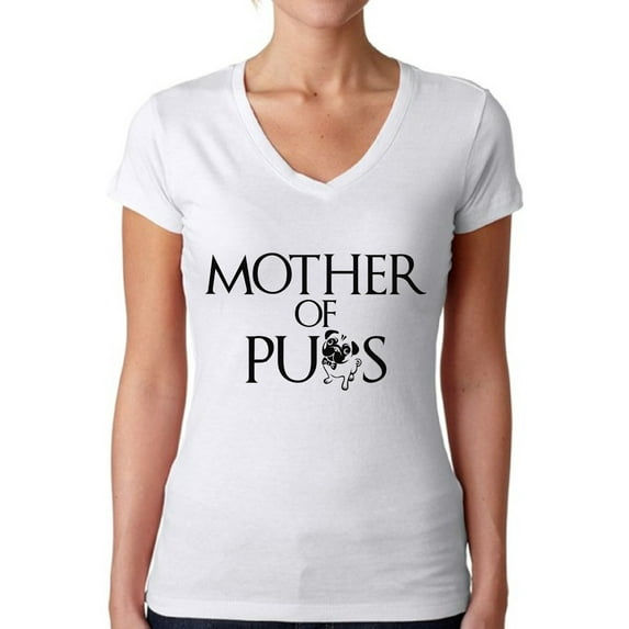 Awkward Styles Women's Mother Of Pugs V-neck T-shirt Pet Loving Mom