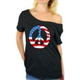 thumbnail image 1 of Awkward Styles Women's Peace Flag Patriotic Graphic Off Shoulder Tops T-shirt American Flag Peace Sign, 1 of 4