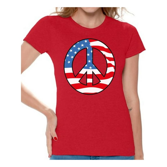 Awkward Styles Women's Peace Flag Patriotic Graphic T-shirt Tops American Flag Peace Sign