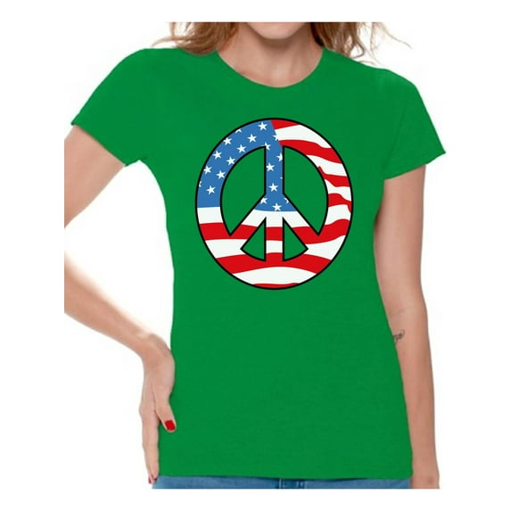 Awkward Styles Women's Peace Flag Patriotic Graphic T-shirt Tops American Flag Peace Sign