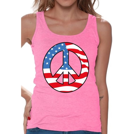 Awkward Styles Women's Peace Flag Patriotic Graphic Tank Tops American Flag Peace Sign