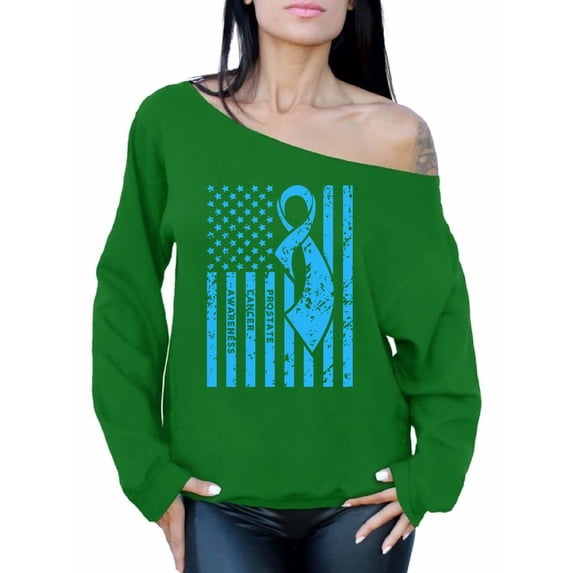 Awkward Styles Women's Prostate Cancer Awareness Graphic Off Shoulder Tops Oversized Sweatshirt Light Blue Ribbon