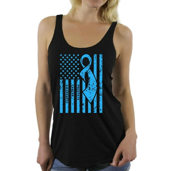 Awkward Styles Women's Prostate Cancer Awareness Graphic Racerback Tank Tops Light Blue Ribbon