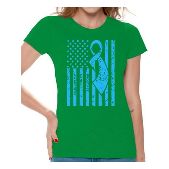 Awkward Styles Women's Prostate Cancer Awareness Graphic T-shirt Tops Light Blue Ribbon