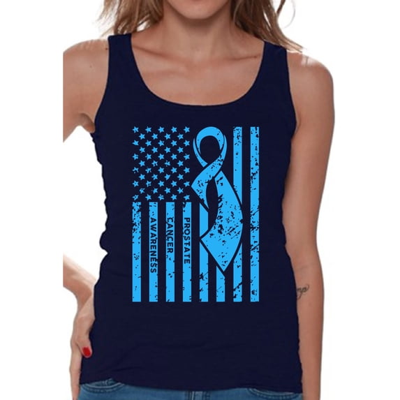 Awkward Styles Women's Prostate Cancer Awareness Graphic Tank Tops Light Blue Ribbon