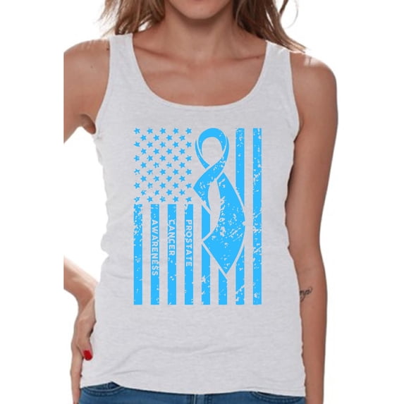 Awkward Styles Women's Prostate Cancer Awareness Graphic Tank Tops Light Blue Ribbon