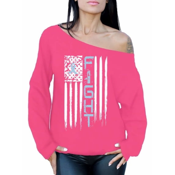 Awkward Styles Women's Prostate Cancer Distressed American Flag Graphic Off Shoulder Tops Oversized Sweatshirt Fight Blue Ribbon