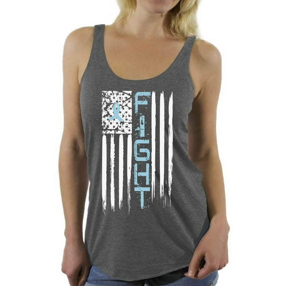 Awkward Styles Women's Prostate Cancer Distressed American Flag Graphic Racerback Tank Tops Fight Blue Ribbon