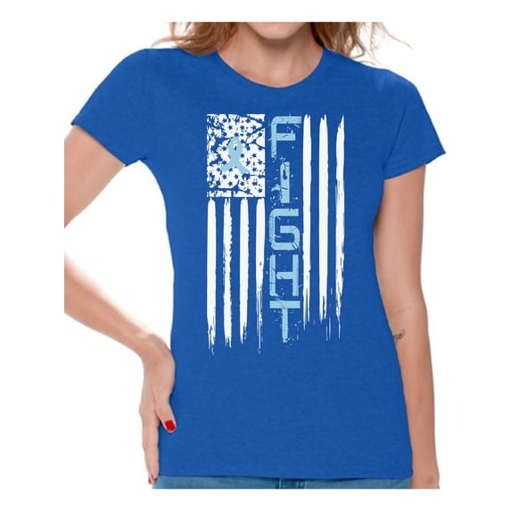 Awkward Styles Women's Prostate Cancer Distressed American Flag Graphic T-shirt Tops Fight Blue Ribbon