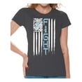 thumbnail image 1 of Awkward Styles Women's Prostate Cancer Distressed American Flag Graphic T-shirt Tops Fight Blue Ribbon, 1 of 4