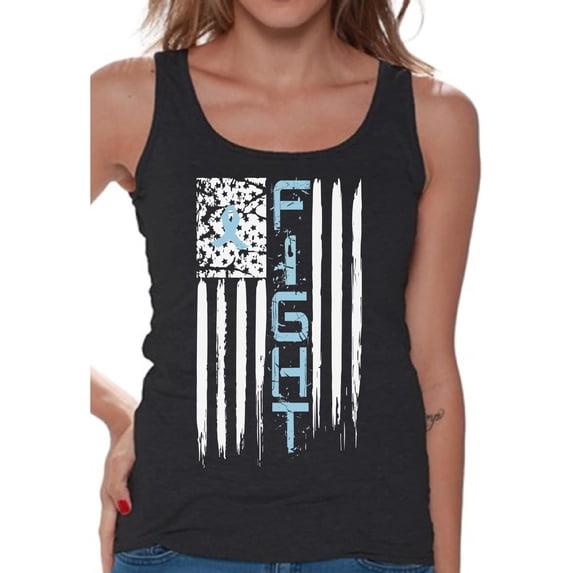 Awkward Styles Women's Prostate Cancer Distressed American Flag Graphic Tank Tops Fight Blue Ribbon
