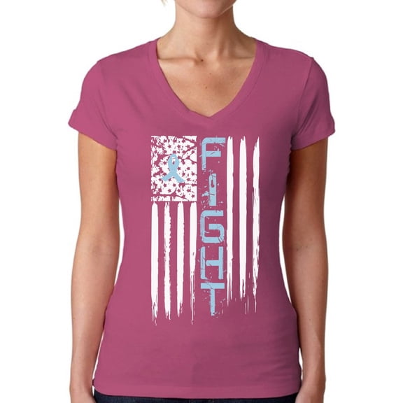 Awkward Styles Women's Prostate Cancer Distressed American Flag V-neck T-shirt Fight Blue Ribbon